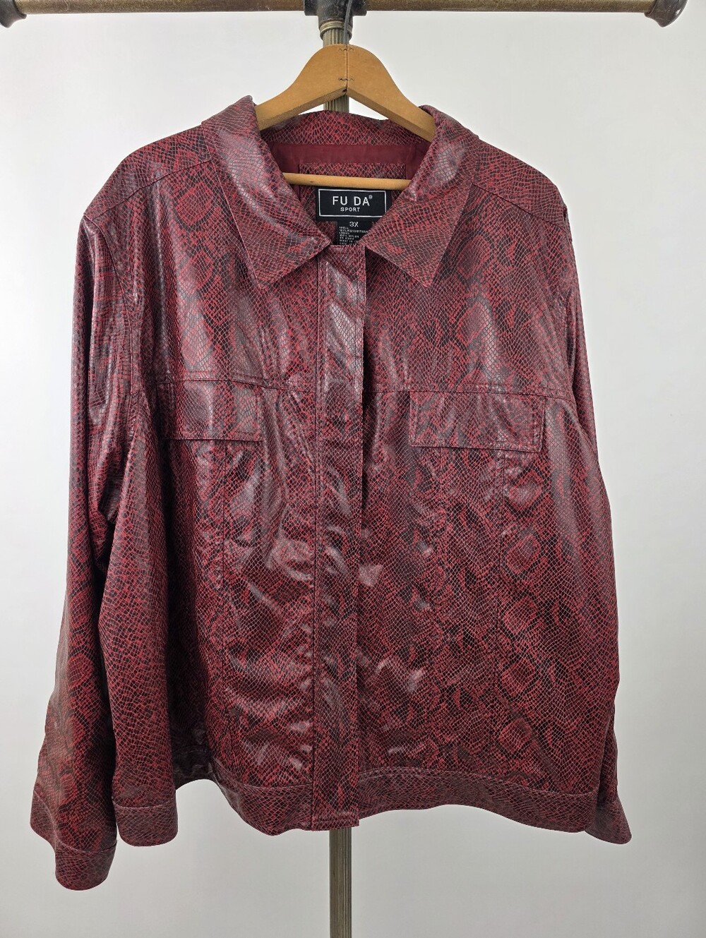 Fuda Sport Women's Red Faux Snake Skin Moto Jacket Size 3XL